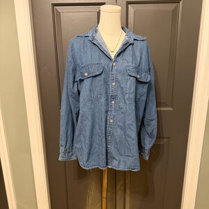 Vintage Campus Denim Button-Up Shirt Size Medium